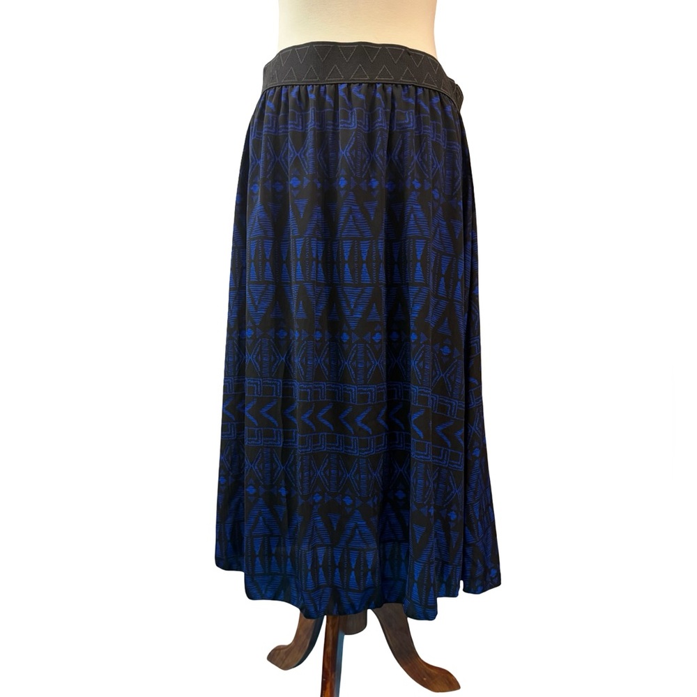 LuLaRoe Lola Skirt XL Black Blue Geometric Tribal Midi Elastic Waist NWT USA